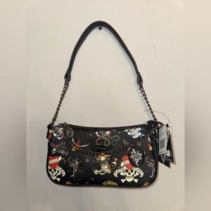 ED HARDY Black print Crossbody  Chains And Charms Shoulder Bag Iconic Tattoos